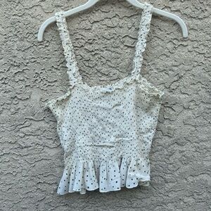 Patrons of Peace Shirred Peplum Top Off White‎ and Blue Sz L